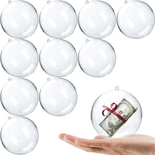 Jishi Fillable Christmas Ornaments Balls 80mm 10pk Clear Plastic Fillable Ornaments for Crafts, DIY Hanging Transparent Ball Ornaments for Christmas Tree Decorations Indoor Home Decor Wedding Party Supplies - Image 1