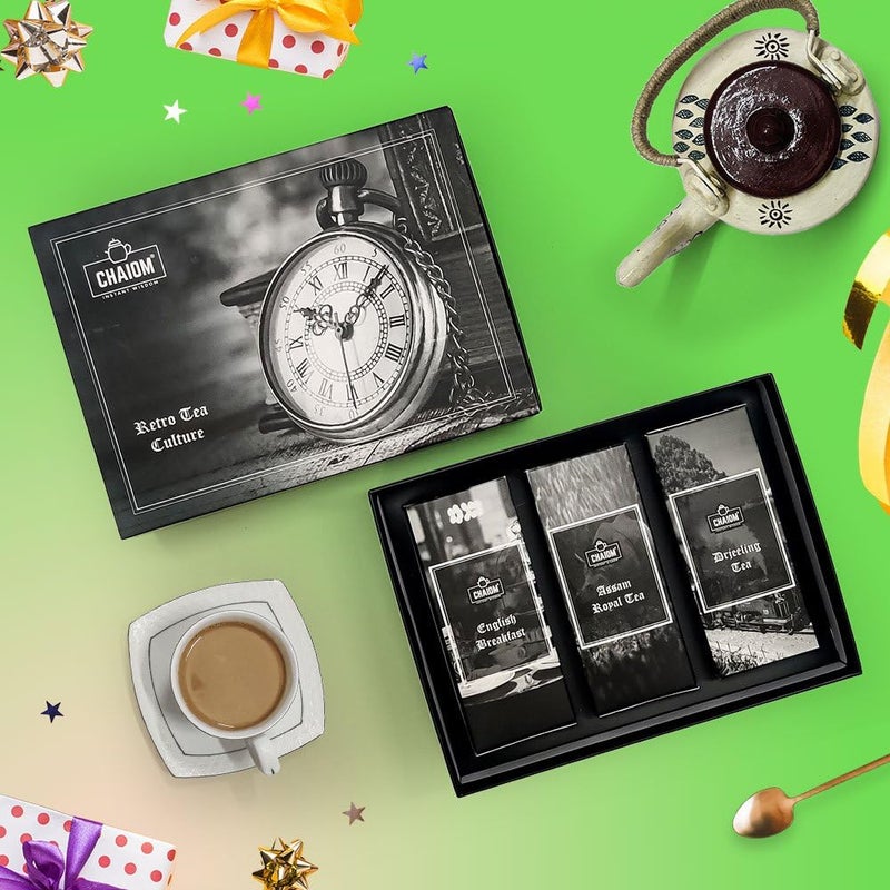 Chaiom - Retro Tea Culture 420g | Tea Gift boxes Combo 3 Exclusive Pack Of Darjeeling Tea, Assam Tea, English Breakfast Tea | Traditional chai tea | 60 Cup Tea - Image 1