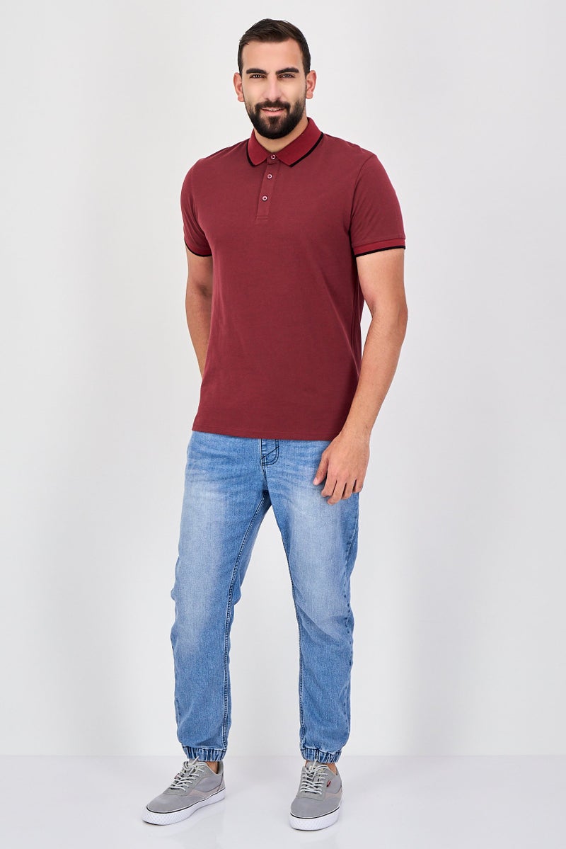 Celio قميص بولو قصير الأكمام للرجال بتصميم عادي، أحمر - Image 4