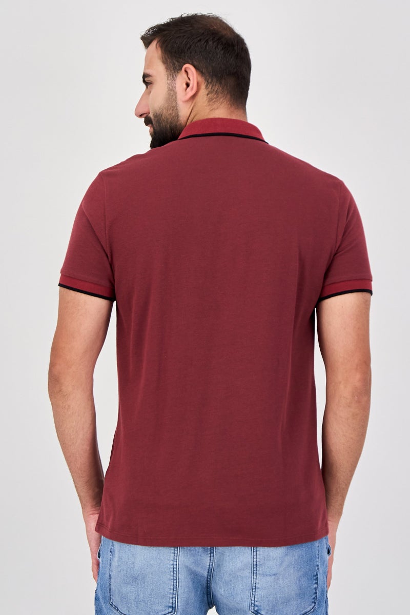 Celio قميص بولو قصير الأكمام للرجال بتصميم عادي، أحمر - Image 3