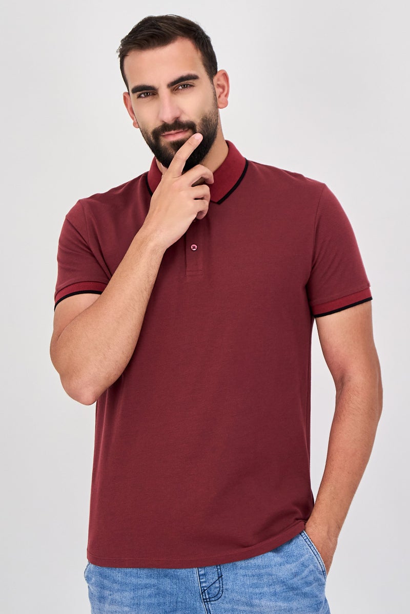 Celio قميص بولو قصير الأكمام للرجال بتصميم عادي، أحمر - Image 1