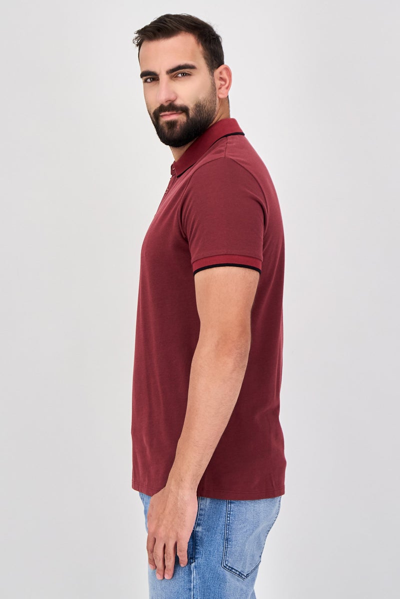 Celio قميص بولو قصير الأكمام للرجال بتصميم عادي، أحمر - Image 2