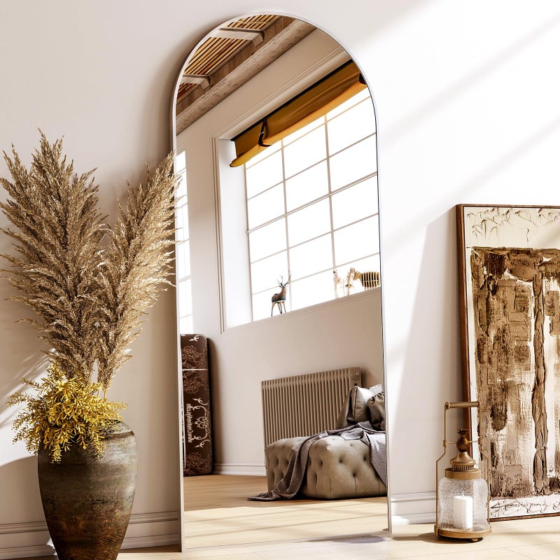 XRAMFY 56"x21" Floor Full Length Mirror Standing Full Body Rounded Corner Rectangle Mirrors with Stand Hanging Wall Mounted Leaning Bedroom Living Room Bedroom Cloakroom - Image 1
