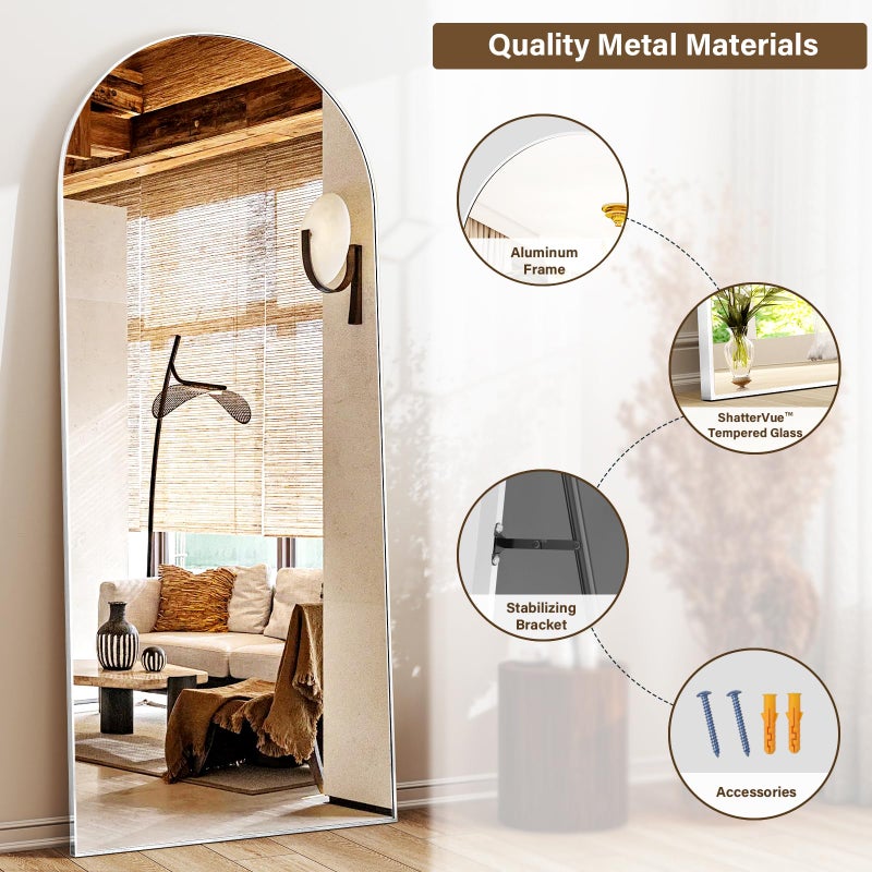 XRAMFY 56"x21" Floor Full Length Mirror Standing Full Body Rounded Corner Rectangle Mirrors with Stand Hanging Wall Mounted Leaning Bedroom Living Room Bedroom Cloakroom - Image 5