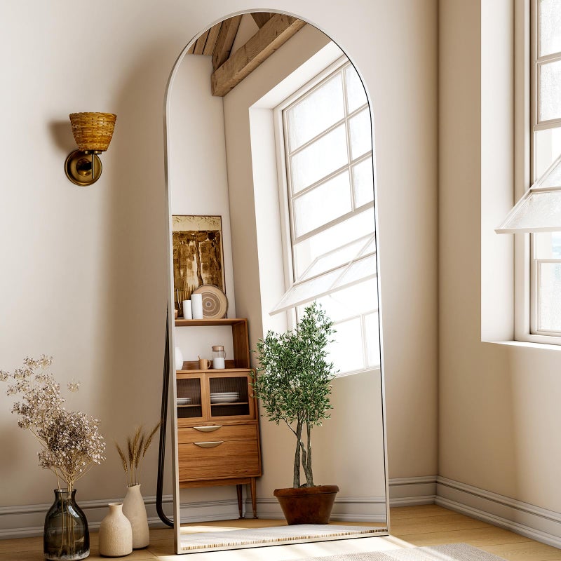 XRAMFY 56"x21" Floor Full Length Mirror Standing Full Body Rounded Corner Rectangle Mirrors with Stand Hanging Wall Mounted Leaning Bedroom Living Room Bedroom Cloakroom - Image 4
