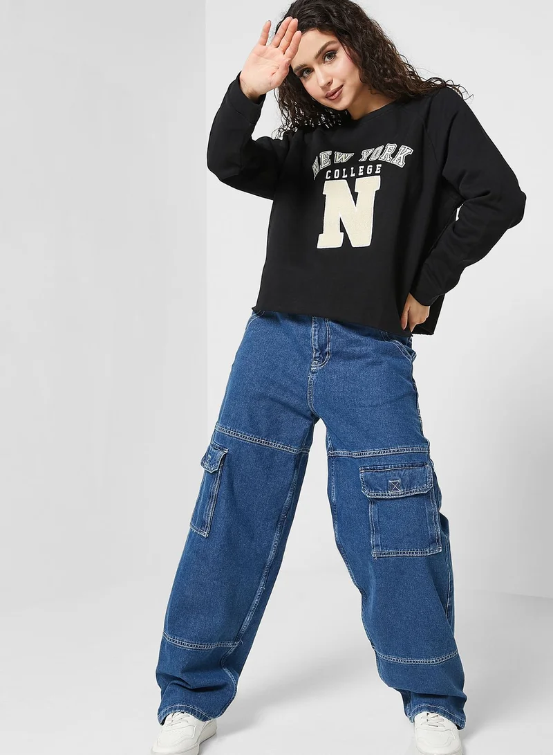 Jacqueline de Yong Graphic Knitted Crop Sweatshirt