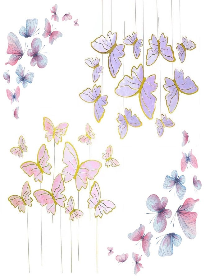 Hazyore 60PCS Pink Purple Gold Butterfly Cake Toppers, 3D Cupcake Toppers Happy Birthday Metal Gold Topper for Girls Women's Party Decorations Women Party Wall Food Decorations,Mixed Size - Image 4