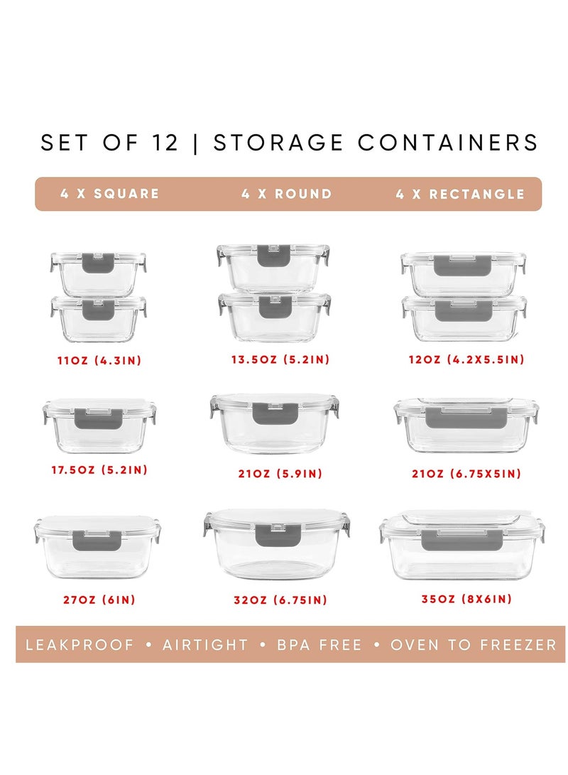 Raxoom 12pc Borosilicate Glass Storage Containers with Lids. 12 Airtight, Freezer Safe Food Storage Containers, Pantry Kitchen Storage Containers, Glass Meal Prep Container for Lunch - Image 3