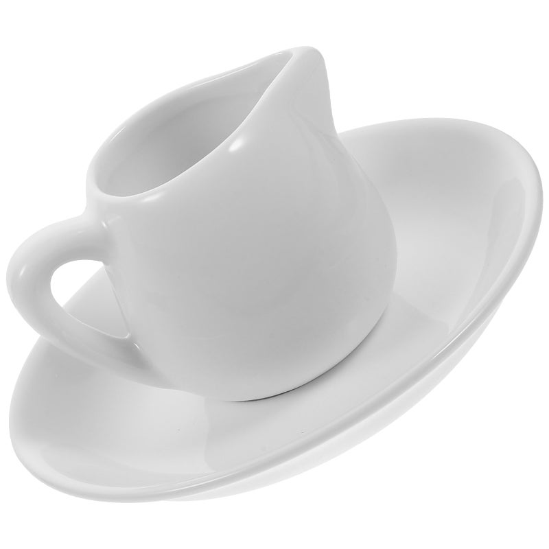 1 Set of Ceramic Cream Jug Gravy Boat Sauce Pitcher Creamer Coffee Syrup Jug With Saucer - Image 1