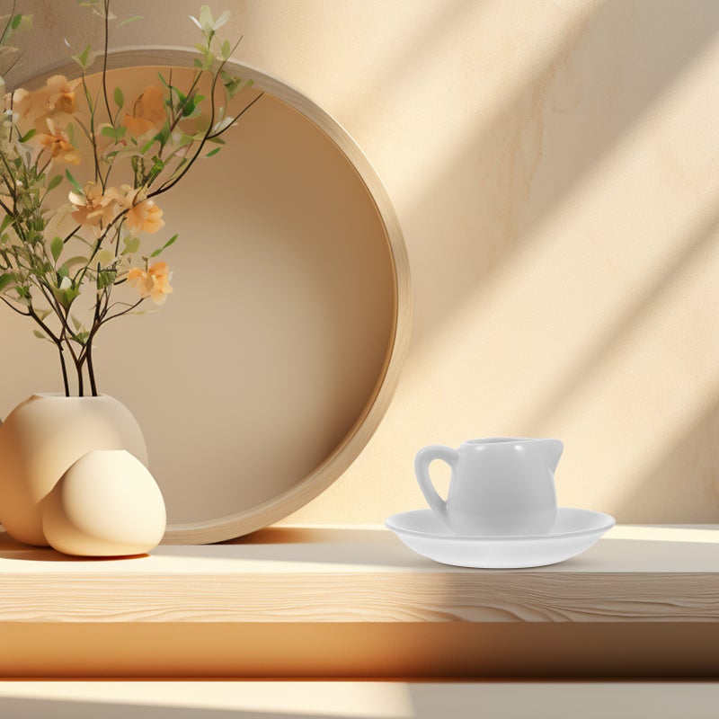 1 Set of Ceramic Cream Jug Gravy Boat Sauce Pitcher Creamer Coffee Syrup Jug With Saucer - Image 4