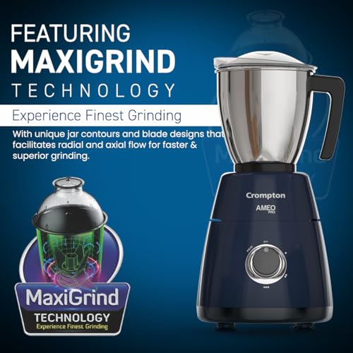 Crompton Ameo Pro 750W 3 Jar | Mixer Grinder | MaxiGrind | Motor Vent-X Technology |3 Stainless Steel Jars and 1 Juicer Jar | Black & Blue - Image 3
