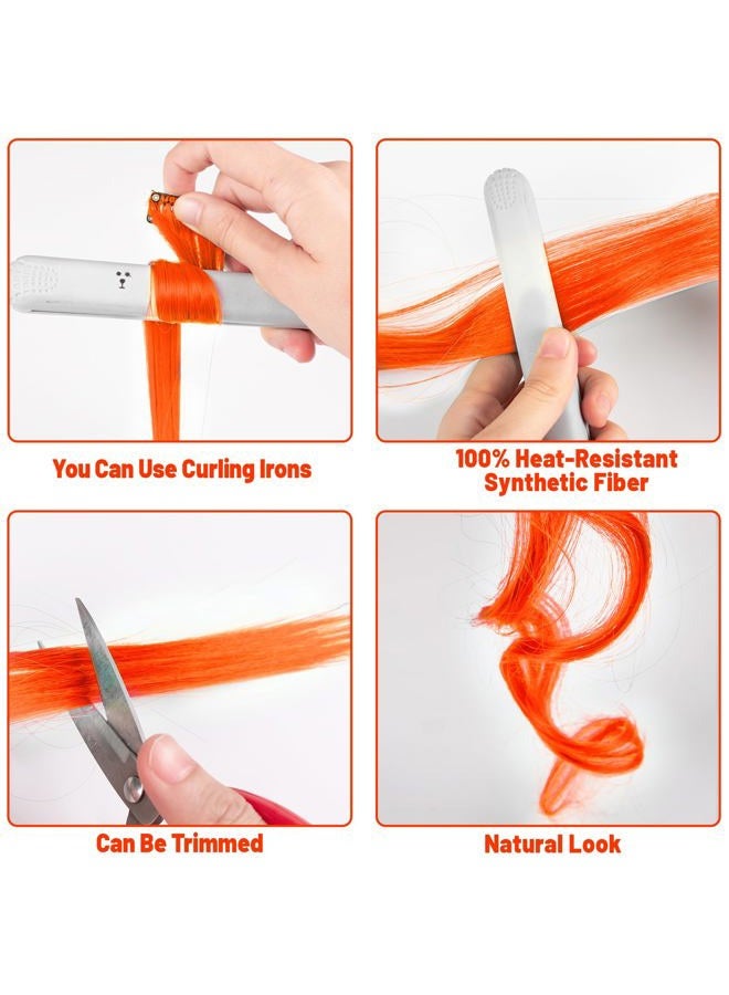 TOFAFA 22 inch Colored Hair Extensions, Multi-colors Party Highlights Clip in Synthetic Hairpiece for Halloween Girl Women Kids Party Gift(10 PCS Orange) - Image 5