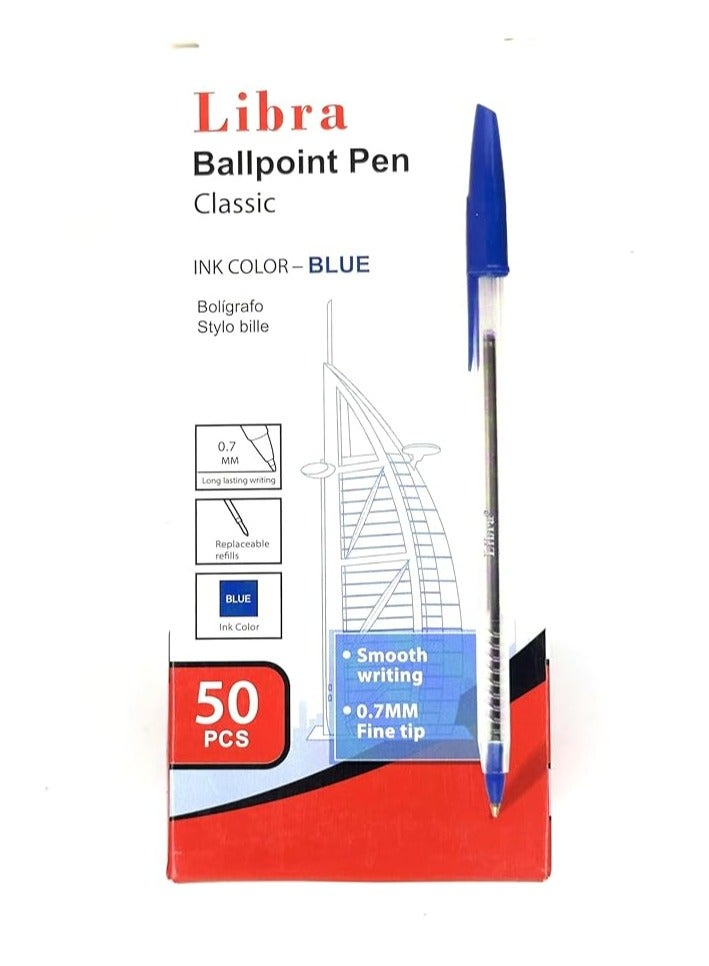 Libra قلم حبر جاف 0.7 مم لون أزرق (طقم 50 قطعة) - Image 1