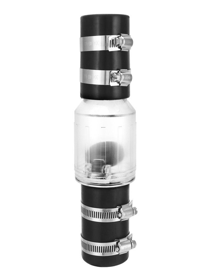 QWORK Silent Check Valve Model CV-150 - 1-1/2 Inch Spring-Loaded Valve with Clear Body, Buna-N Couplings and Steel Clamps, Quiet Operation, Extends Sump Pump Life - Image 1