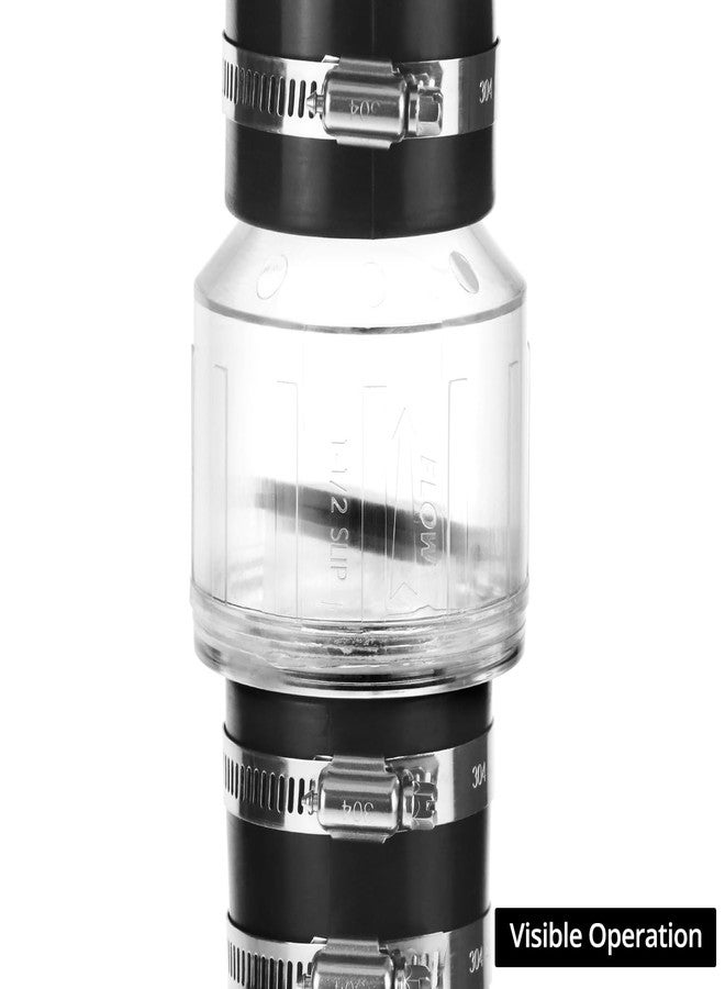 QWORK Silent Check Valve Model CV-150 - 1-1/2 Inch Spring-Loaded Valve with Clear Body, Buna-N Couplings and Steel Clamps, Quiet Operation, Extends Sump Pump Life - Image 3