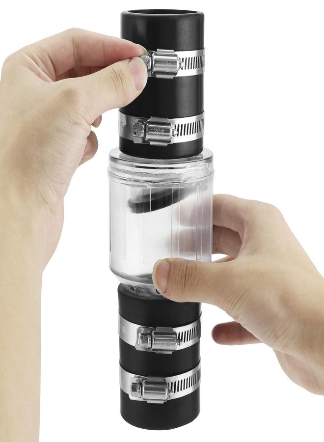 QWORK Silent Check Valve Model CV-150 - 1-1/2 Inch Spring-Loaded Valve with Clear Body, Buna-N Couplings and Steel Clamps, Quiet Operation, Extends Sump Pump Life - Image 2
