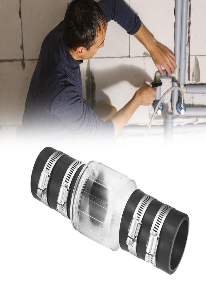QWORK Silent Check Valve Model CV-150 - 1-1/2 Inch Spring-Loaded Valve with Clear Body, Buna-N Couplings and Steel Clamps, Quiet Operation, Extends Sump Pump Life - Image 5