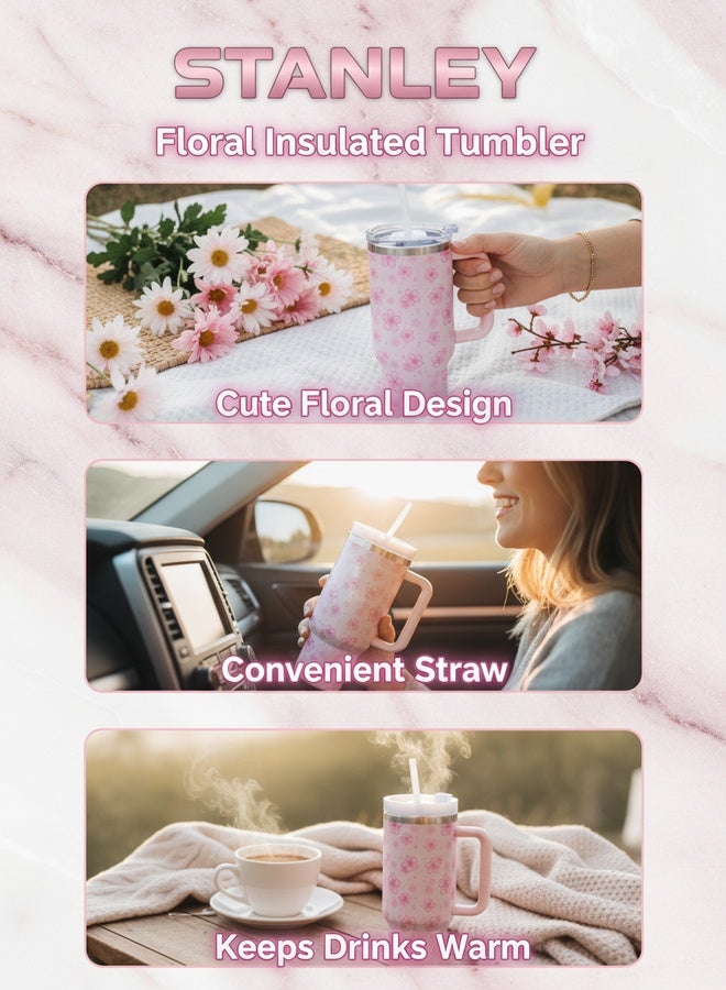 Stanley Sweet Girl Exclusive High Beauty Cherry Blossom Full Print Straw Insulated Cup, 40oz High Beauty Straw Cup - Image 2