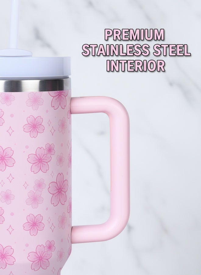 Stanley Sweet Girl Exclusive High Beauty Cherry Blossom Full Print Straw Insulated Cup, 40oz High Beauty Straw Cup - Image 5