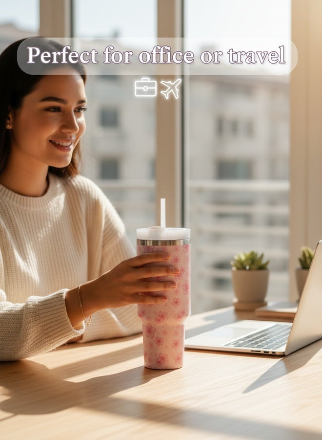 Stanley Sweet Girl Exclusive High Beauty Cherry Blossom Full Print Straw Insulated Cup, 40oz High Beauty Straw Cup - Image 3