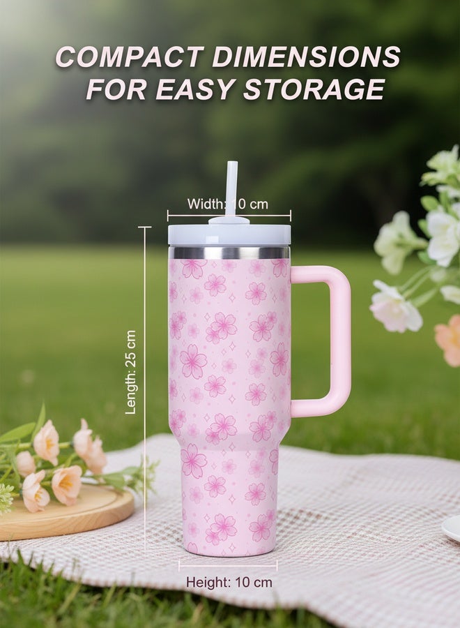 Stanley Sweet Girl Exclusive High Beauty Cherry Blossom Full Print Straw Insulated Cup, 40oz High Beauty Straw Cup - Image 4