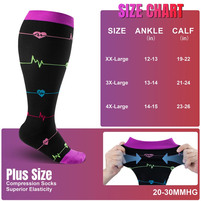 cerpite 3 Pairs Plus Size Compression Socks Wide Calf for Women & Men 20-30 mmhg-Extra Wide Calf Knee High Support Socks for Nurse - Image 3