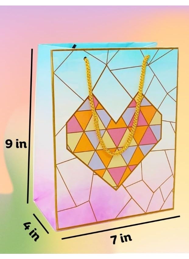 Skywalk Skywalk Gift Bags-Small Paper Bags For Return Gifts-Party Favor Goodie Bags, Small Carry Bags For Gifting, Paper Gift Covers- Paper Bags (Pack Of 5, Hearts Tiles),Multi  - Image 4