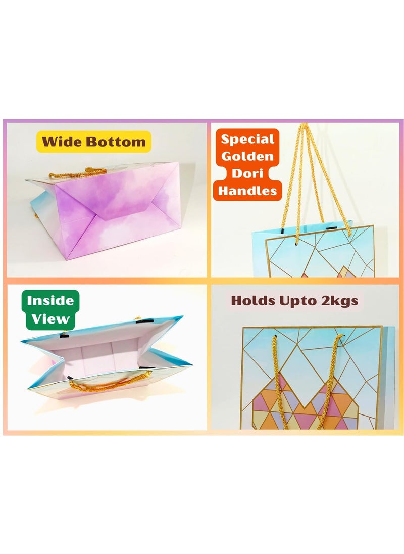 Skywalk Skywalk Gift Bags-Small Paper Bags For Return Gifts-Party Favor Goodie Bags, Small Carry Bags For Gifting, Paper Gift Covers- Paper Bags (Pack Of 5, Hearts Tiles),Multi  - Image 2