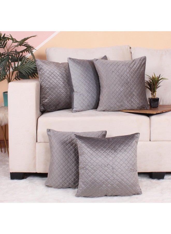 STITCHNEST Set of 5 Cushion Cover | Quilted Velvet | Grey| Soft & Premium Look | 18x18 Inches | Fit for Sofa & Living Room Décor - Image 1