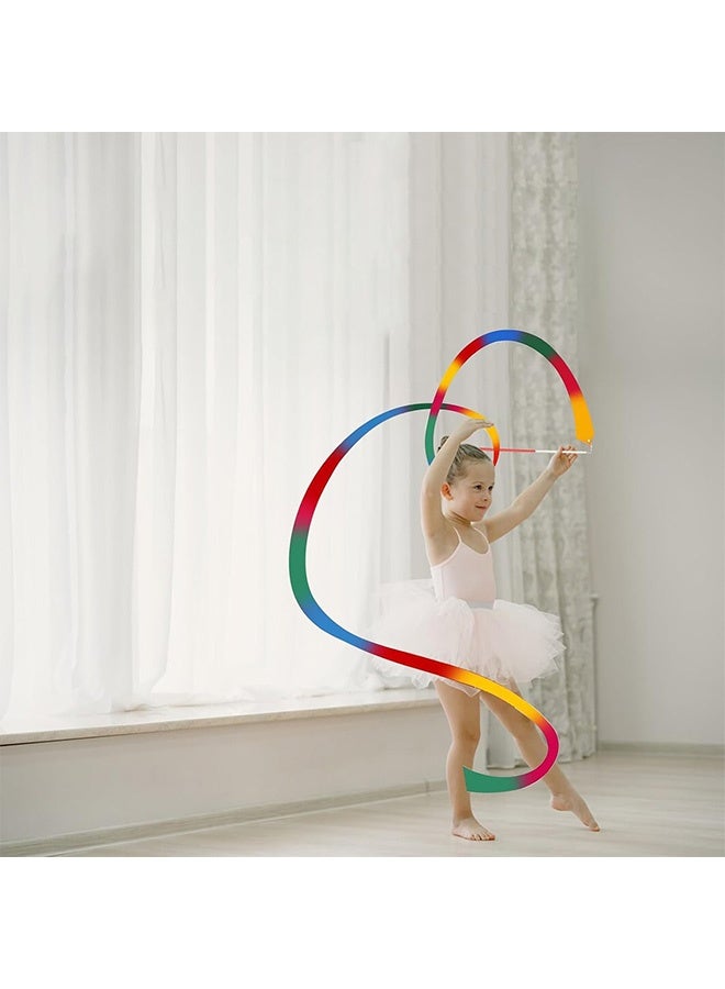 GMORO Streamers Rhythmic Dance Ribbons, 5 Pieces Rainbow Streamers Rhythmic Gymnastics Ribbon Baton Twirling Wands on Sticks for Kids Artistic Dancing - Image 4