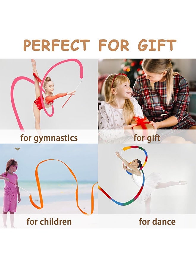 GMORO Streamers Rhythmic Dance Ribbons, 5 Pieces Rainbow Streamers Rhythmic Gymnastics Ribbon Baton Twirling Wands on Sticks for Kids Artistic Dancing - Image 3