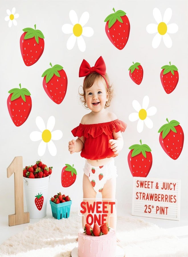 kokolap Large Strawberry Stickers for Balloon Arch Strawberries Party Signs Vinyl Decals for Backdrop Kitchen Fruit Wall Stickers Daisy Flowers Berry First Party Supplies Baby Shower Girls Birthday Decoration - Image 5