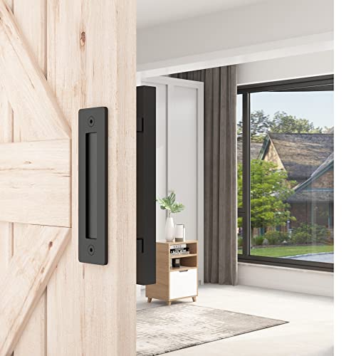 SKYSEN 2 Pack 12" Barn Door Handles, Sliding barn Door Pull Handle, No Gap Flat Plate Design- Heavy Duty- Square- Easy to Install- Matt Black (685-2) - Image 2