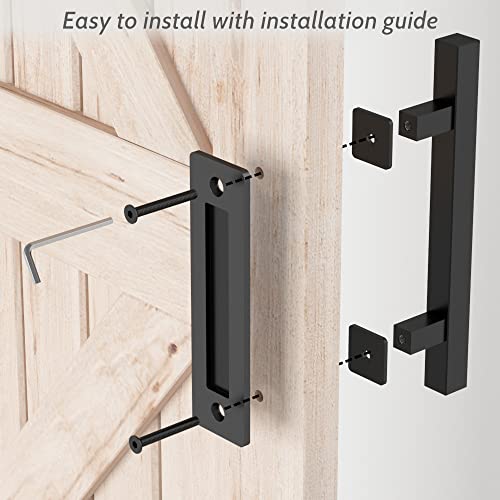 SKYSEN 2 Pack 12" Barn Door Handles, Sliding barn Door Pull Handle, No Gap Flat Plate Design- Heavy Duty- Square- Easy to Install- Matt Black (685-2) - Image 3