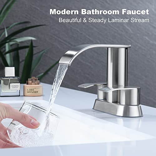 Ultimate Unicorn Waterfall Bathroom Sink Faucet Brushed Nickel, Two Handles Bathroom Faucet with Metal Pop up Sink Drain Stopper, Two Or 3 Holes Bathroom Basin Mixer Tap, Patent No. : US D983,326 S - Image 2