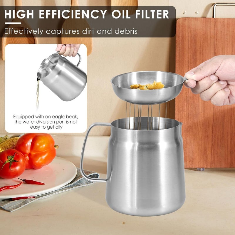 Goodern Stainless Steel Oil Filter Pot,Large Capacity Oil Filter Vessel with Fine Mesh Strainer & Frying Baske,Versatile Oil Fryer And Filter Cup,304 Stainless Steel Oil Filter Pot with Strainer - Image 2