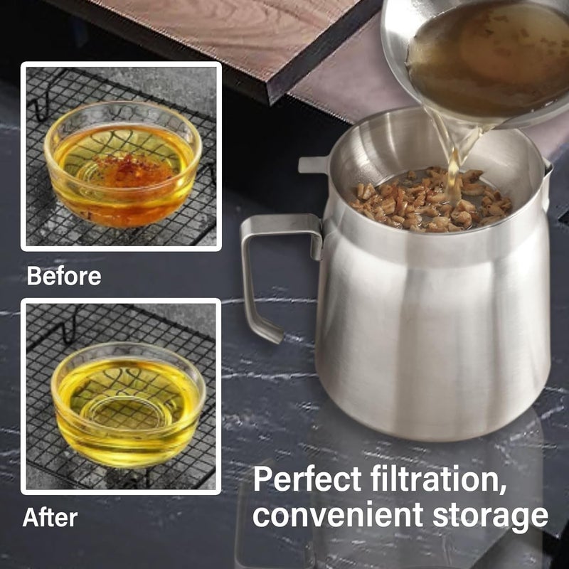 Goodern Stainless Steel Oil Filter Pot,Large Capacity Oil Filter Vessel with Fine Mesh Strainer & Frying Baske,Versatile Oil Fryer And Filter Cup,304 Stainless Steel Oil Filter Pot with Strainer - Image 4