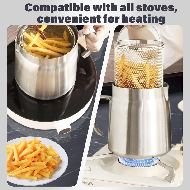 Goodern Stainless Steel Oil Filter Pot,Large Capacity Oil Filter Vessel with Fine Mesh Strainer & Frying Baske,Versatile Oil Fryer And Filter Cup,304 Stainless Steel Oil Filter Pot with Strainer - Image 3