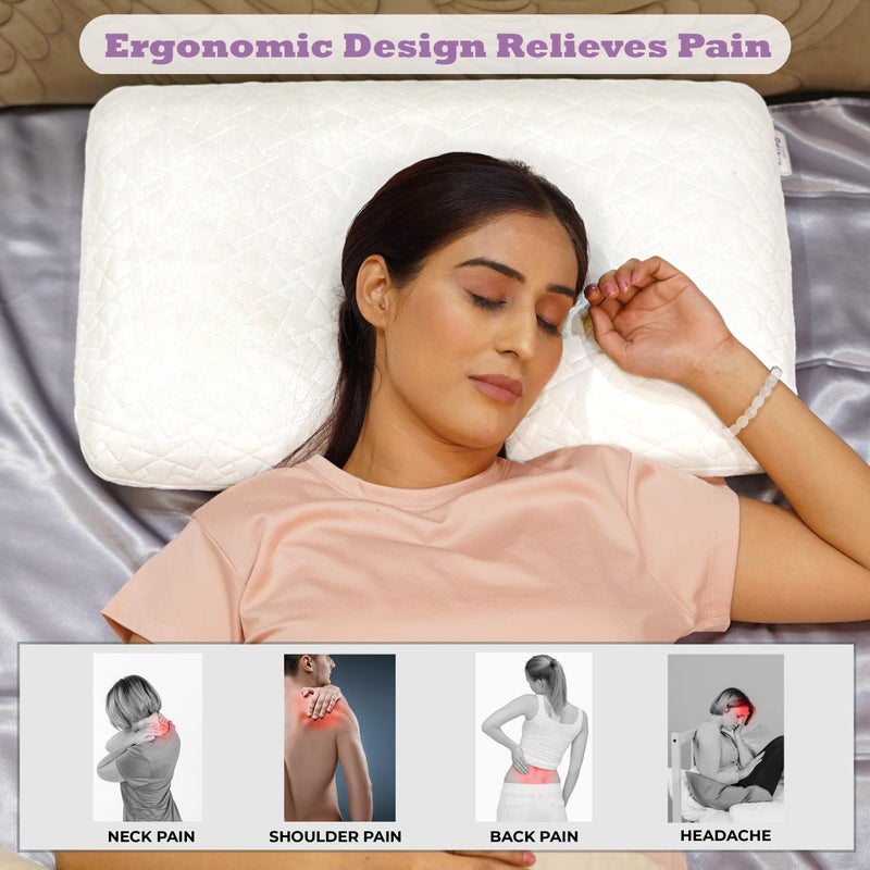 RINIPO Memory Foam Sleeping Pillow,Orthopedic Neck,Head,Back,Shoulder Pain Relief,Bed,Travel,Suitable for Side,Back,Stomach Sleepers with Washable Cover,Standard Size 20x14x4 Inches,White,Pack of 1. - Image 3