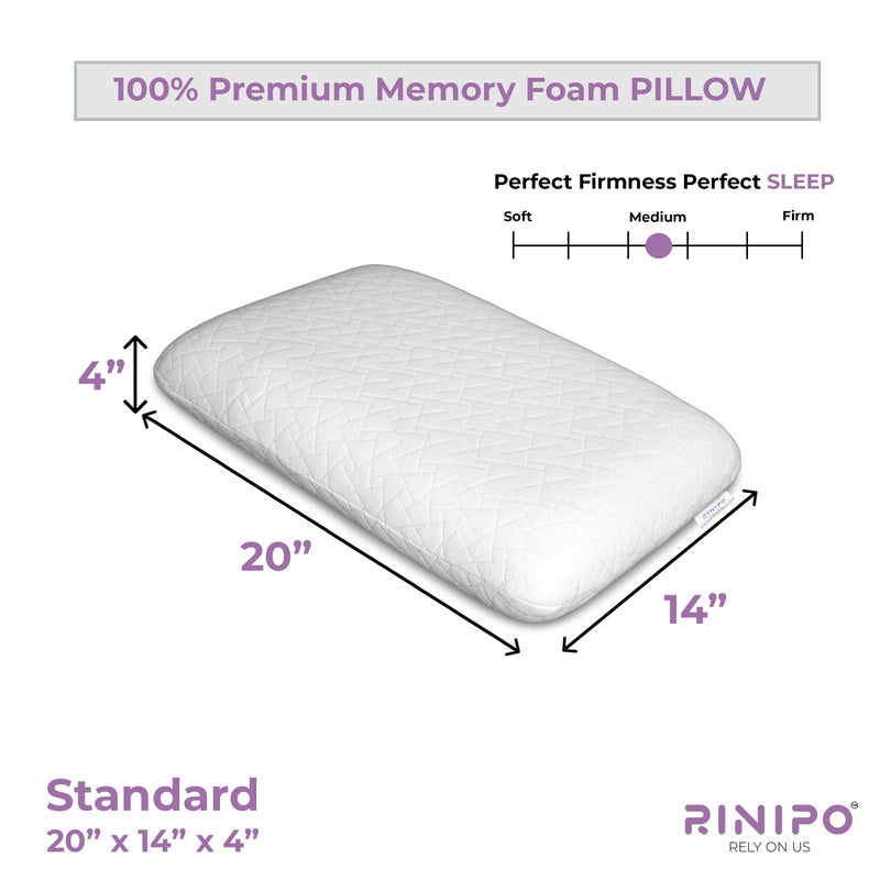 RINIPO Memory Foam Sleeping Pillow,Orthopedic Neck,Head,Back,Shoulder Pain Relief,Bed,Travel,Suitable for Side,Back,Stomach Sleepers with Washable Cover,Standard Size 20x14x4 Inches,White,Pack of 1. - Image 4
