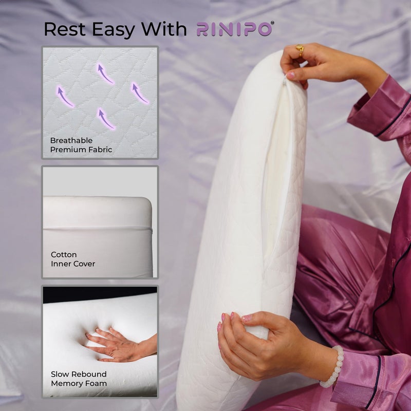 RINIPO Memory Foam Sleeping Pillow,Orthopedic Neck,Head,Back,Shoulder Pain Relief,Bed,Travel,Suitable for Side,Back,Stomach Sleepers with Washable Cover,Standard Size 20x14x4 Inches,White,Pack of 1. - Image 5
