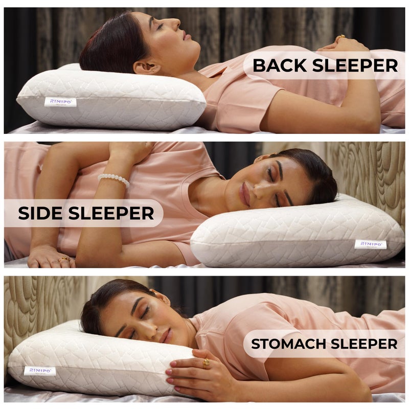 RINIPO Memory Foam Sleeping Pillow,Orthopedic Neck,Head,Back,Shoulder Pain Relief,Bed,Travel,Suitable for Side,Back,Stomach Sleepers with Washable Cover,Standard Size 20x14x4 Inches,White,Pack of 1. - Image 2