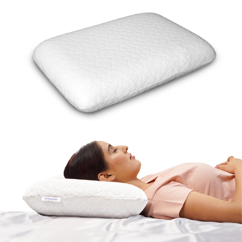 RINIPO Memory Foam Sleeping Pillow,Orthopedic Neck,Head,Back,Shoulder Pain Relief,Bed,Travel,Suitable for Side,Back,Stomach Sleepers with Washable Cover,Standard Size 20x14x4 Inches,White,Pack of 1. - Image 1