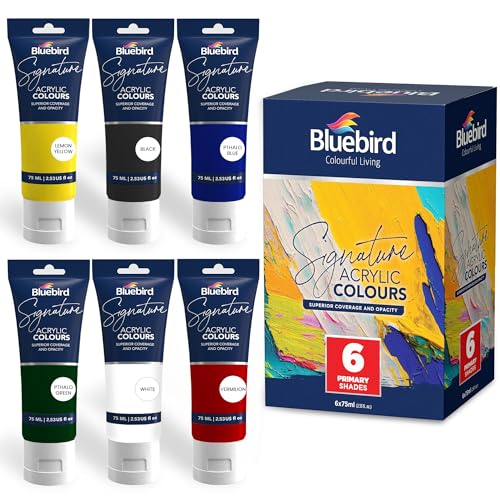 BLUEBIRD Signature Acrylic Paint Set, Primary Colors, 6-Pack 2.5 Fl Oz Each, Professional Acrylic Paints For Professionals, Adults, & Artists - Image 1