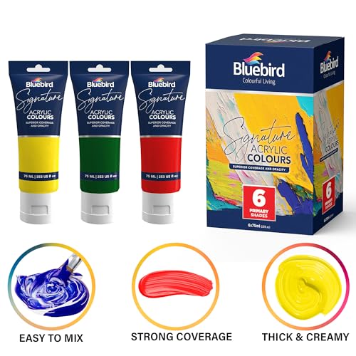 BLUEBIRD Signature Acrylic Paint Set, Primary Colors, 6-Pack 2.5 Fl Oz Each, Professional Acrylic Paints For Professionals, Adults, & Artists - Image 3