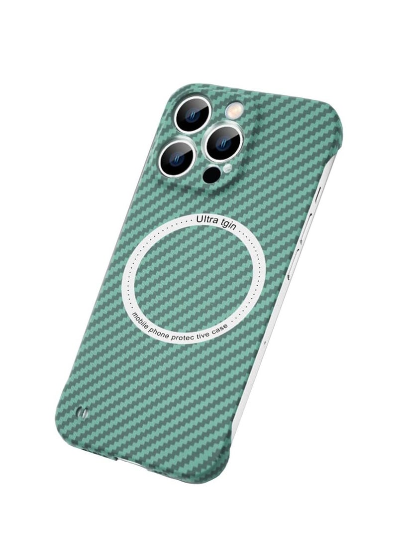 Aookay Case for iPhone 16 Pro Max, Carbon Fiber Texture Compatible with Magsafe, Ultra Thin Mil-Grade Drop Protection Borderless Rigid Phone Protective Case (Green) - Image 1
