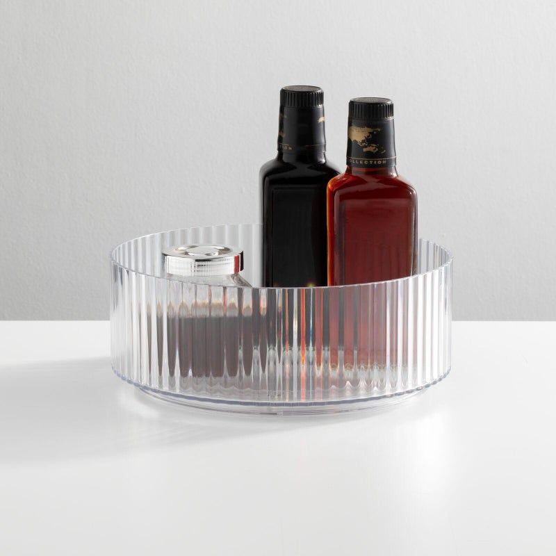 mDesign Fluted Lazy Susan Turntable Plastic Spinner for Kitchen and Bathroom Cabinet, Cupboard, or Countertop Organizing - Rotating Organizer for Condiments, Jewelry, Accessories - 9" Round - Clear - Image 2