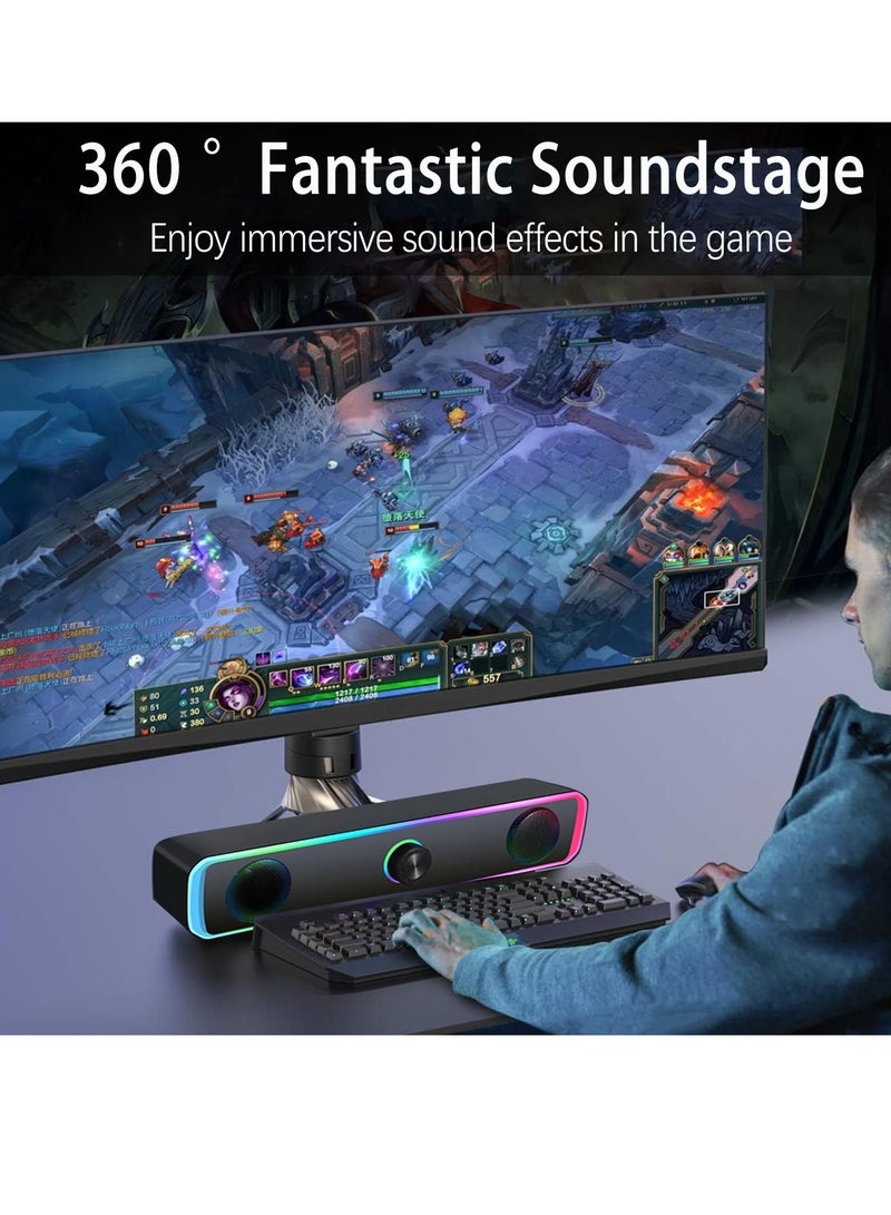 Excefore Computer Speakers for PC Desktop Monitor, Bluetooth 5.3, USB Powered Computer Soundbar with LED RGB Light, Knob Volume Control, 3.5mm Aux Input, HiFi Stereo Gaming Speakers for Desktop - Image 3