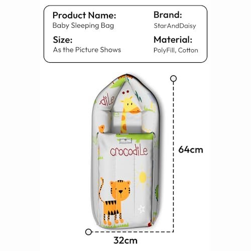 StarAndDaisy 3 in 1 Baby Sleeping Bag for New Born/Baby Bedding Set for New Born/Soft and Comfortable Baby Bed for 0-12 Months/Washable & Foldable Cotton Design (Animal Print) - Image 5