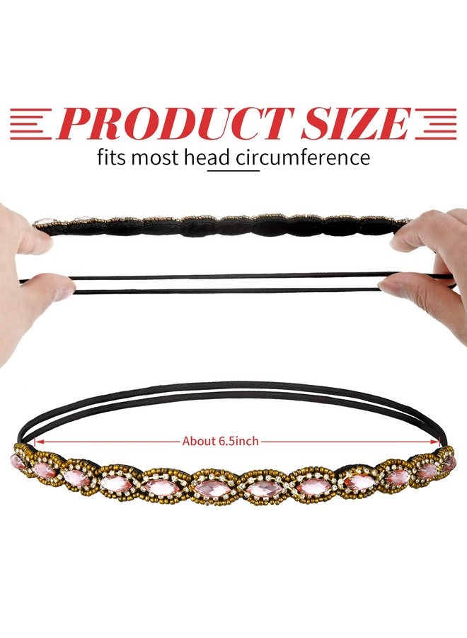 Jutom 6 Pieces Rhinestone Beaded Headbands Elastic Rhinestone Headbands Vintage Crystal Beaded Stretchy Hairbands Jewelry Hair Accessories For Women And Girls - Image 3